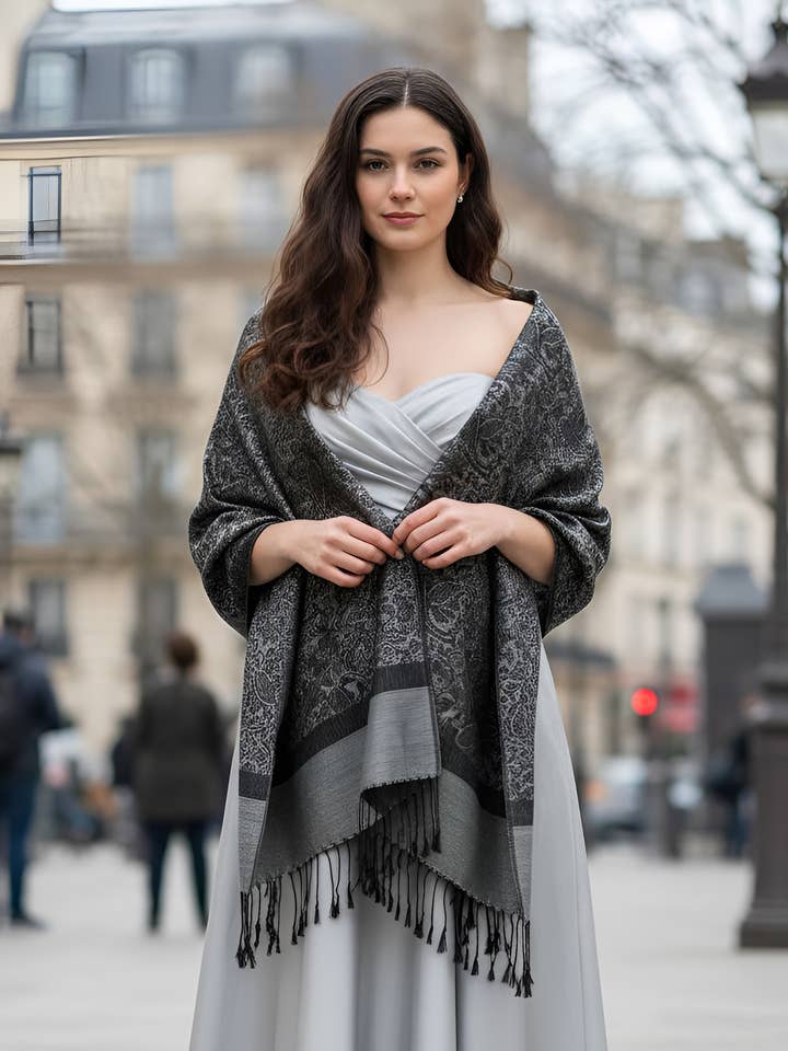 Beidbarer Schal aus Pashmina-Jacquard mit Paisley-Muster für den Großhandel von SERENITA