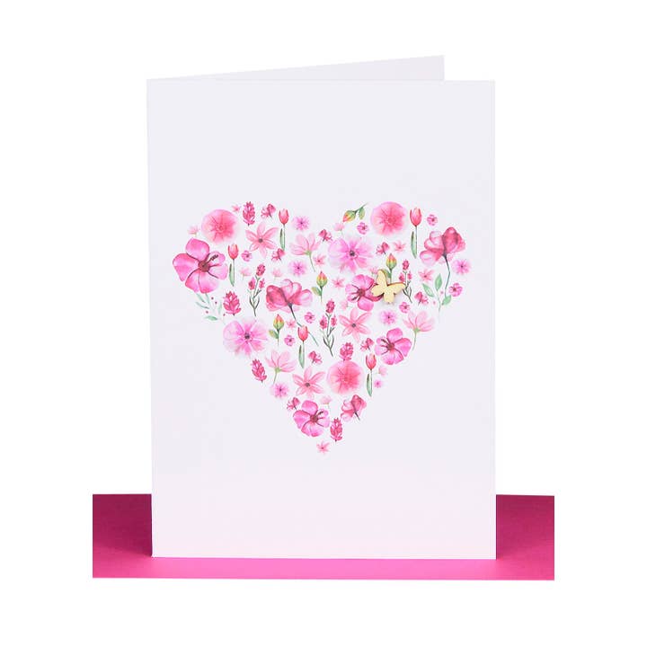 Biglietto di auguri Hot Pink Flowers - Farfalla in legno per la vendita all'ingrosso da parte di Lil's Cards
