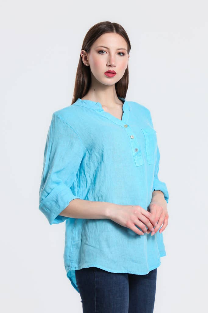 TINA Stephens Italy/Tees By Tina – Túnica - Mulher por atacado – Destino Linho Henley Top (BQ158)11