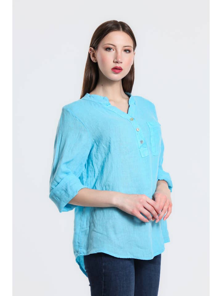 TINA Stephens Italy/Tees By Tina – Túnica - Mulher por atacado – Destino Linho Henley Top (BQ158)11