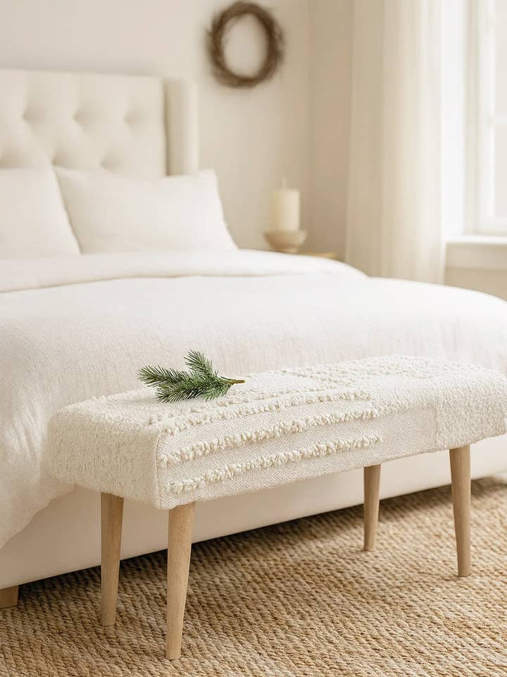 Vit Boucle patchwork handvävd bänk för wholesale av Anaya Home