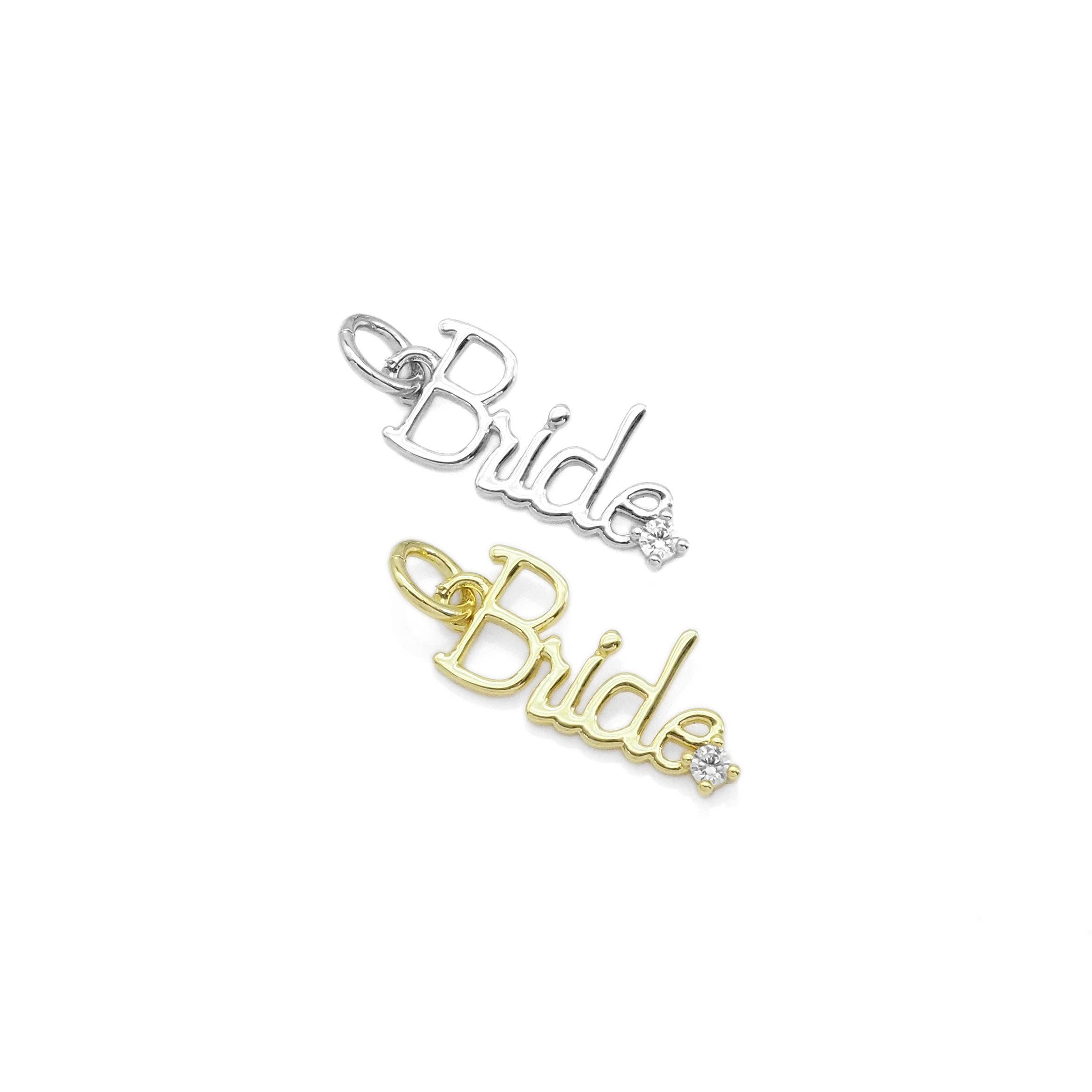 BestBeads&Beyond - Wholesale Individual Charm/Pendant - Gold Silver CZ Bride word diamond Charm, Sku#Z1473