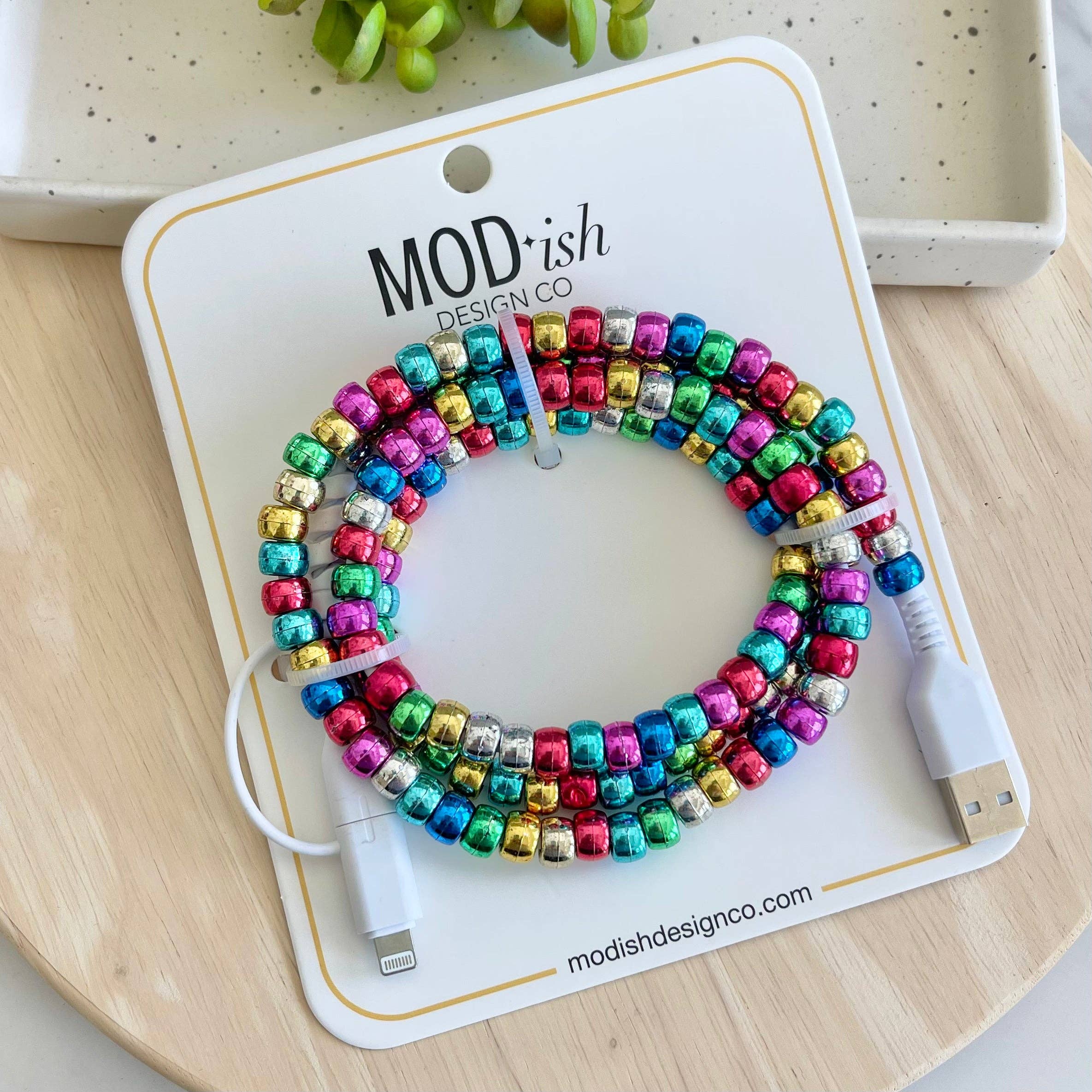 MODish Design Co - Wholesale Charging Cable - Beaded Phone Charger - Metallic Rainbow0