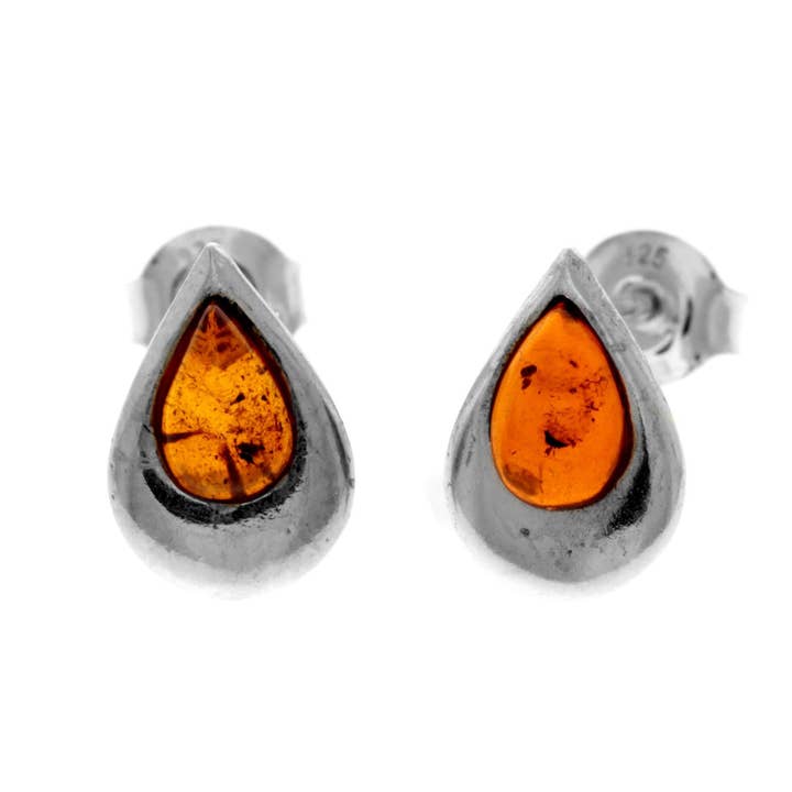 SilverAmber Jewellery - Wholesale Stud/Post Earrings - 925 Sterling Silver & Genuine Baltic Amber Little Pears Studs Earrings  - K1735