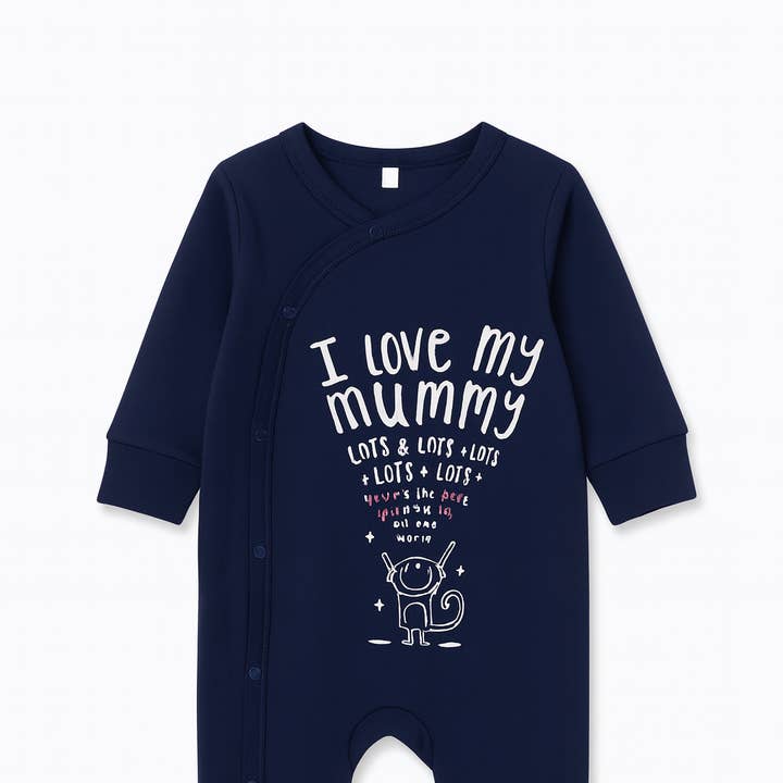 Marineblauw Ik Hou Van Mijn Mama Katoenen Babyromper voor wholesale door Fennco Styles