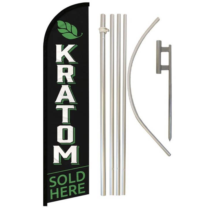 Drapeau et kit de mât sans vent "Kratom vendu ici" pour la vente par Flags Importer