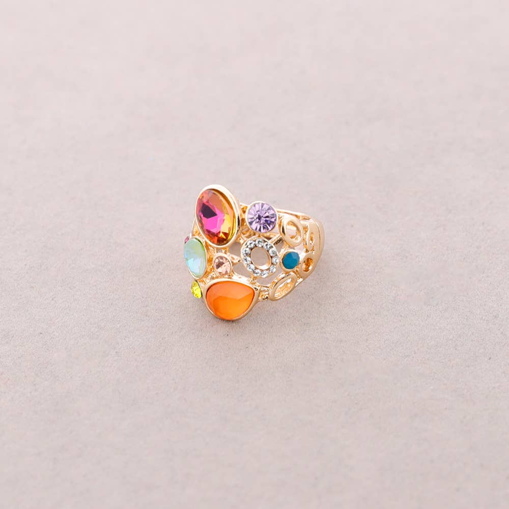 Sonata - Vente Bague avec plusieurs pierres - Bague élastique en métal avec cristaux4