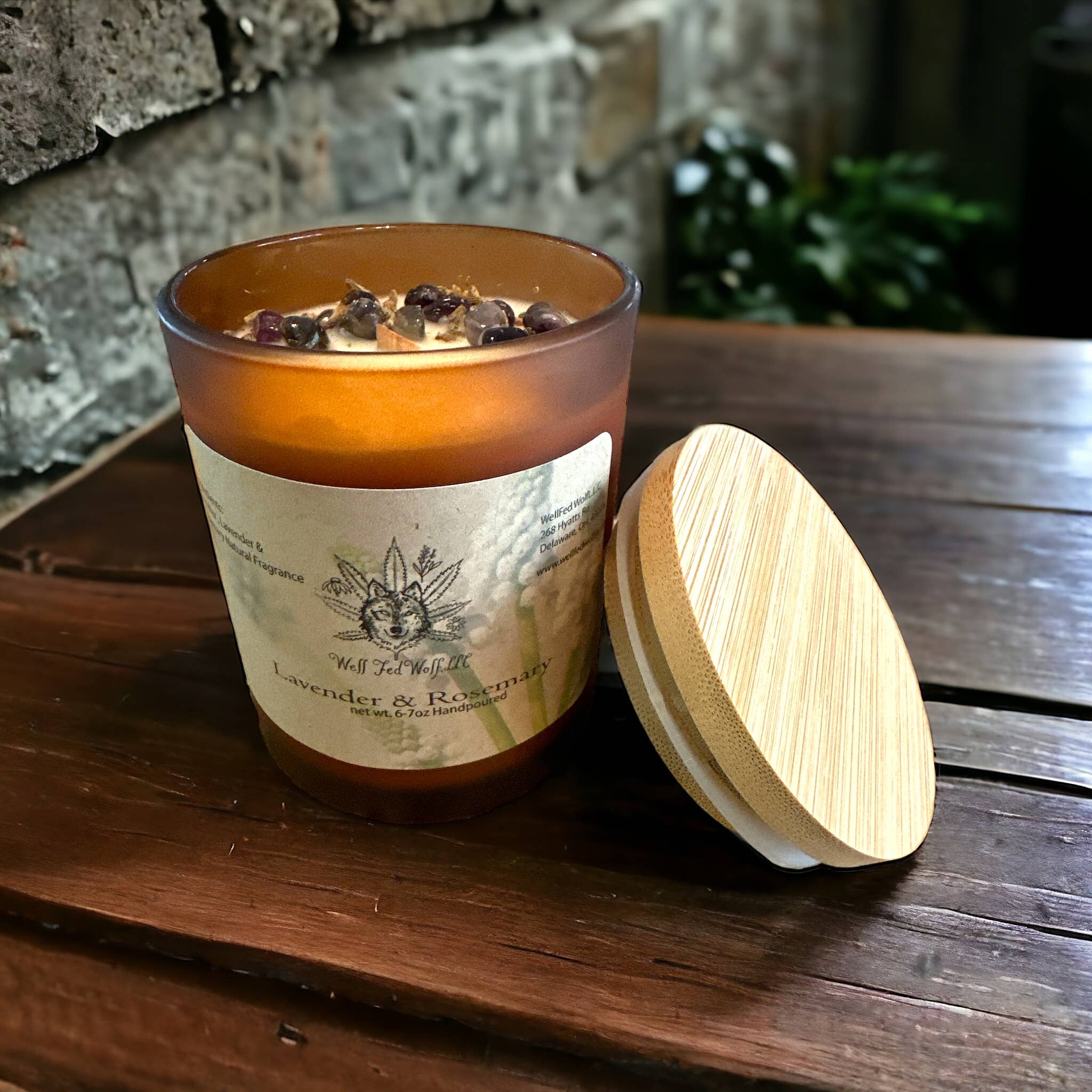 Well Fed Wolf L.L.C. - Wholesale Jar/Filled Candle -  Organic Soy Wax Candle w/ Bamboo Lid, Natural Oils,Crystals10