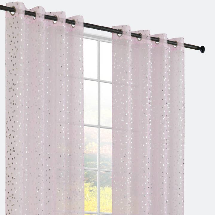 Rideaux poupée rose avec étoiles argentées 140 x 260 cm pour la vente par BOD HOME