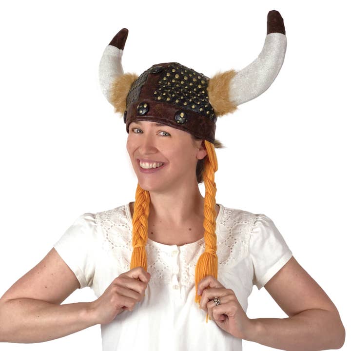 European Heritage Gifts - Wholesale Costume - Women's - Viking Costume Black Cloth Helmet Hat with Braids