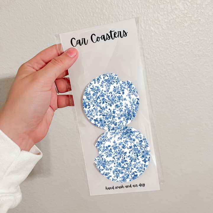 Olivia + Rose - Wholesale Car Coaster - Women's - Set of 2 Neoprene Car Coasters | Blue Florals (20 Options)15
