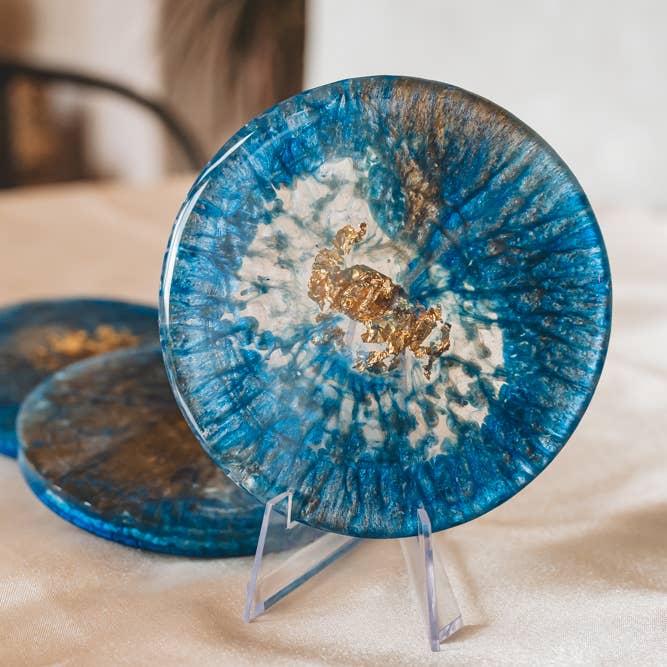 Mixed style lot of 20 resin coasters (10 sets) for wholesale by Aura Resin Arts