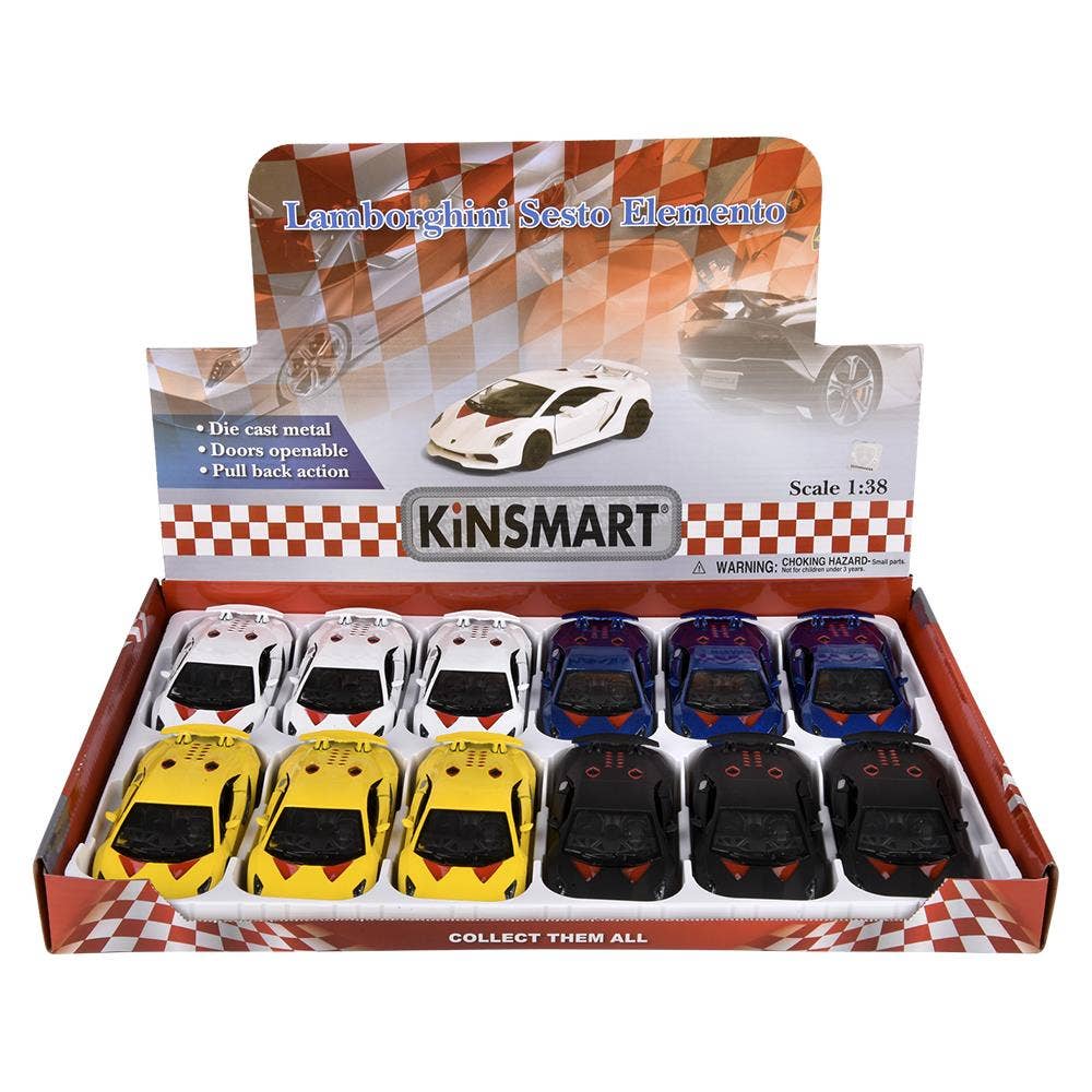 The Toy Network - Wholesale Toy Car/Truck - Kids - 5" Diecast Pull Back Lamborghini Sesto Elemento 12/Disp4