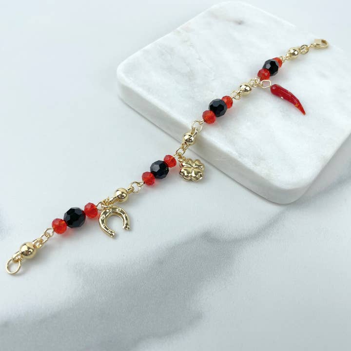 DIJU Jewelry - Wholesale Charm/Dangle Bracelet - 18k Gold Filled Simulated Azabache Lucky Bracelet2