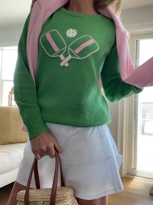 Its Back. Green and Pink Pickleball Classic Sweater for wholesale by Pink Pineapple