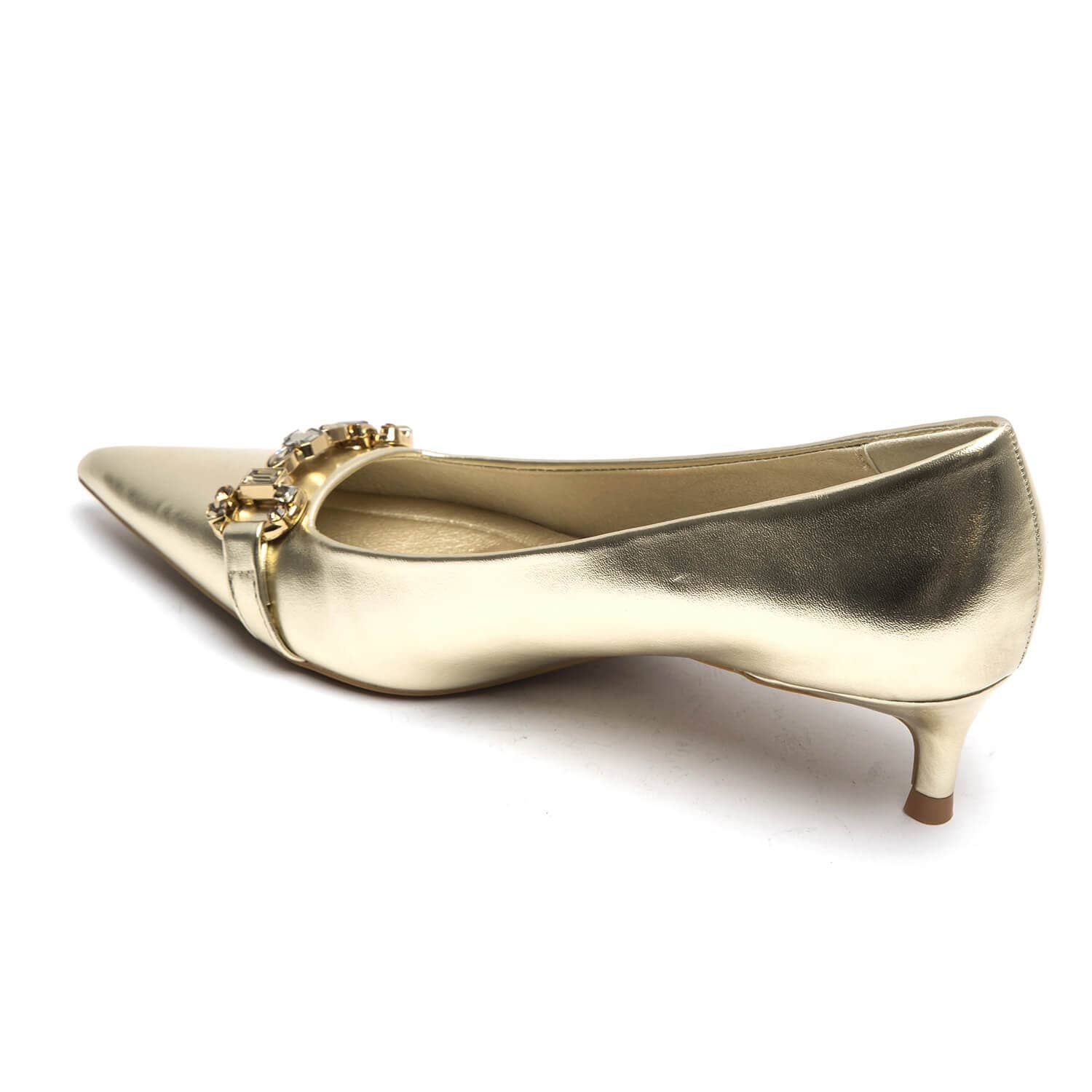 No Doubt Shoes – wholesale Low heels – Women′s – POINTED TOE GEMSTONE PUMP HEEL WITH GOLD CHAIN PARTY SANDALS12