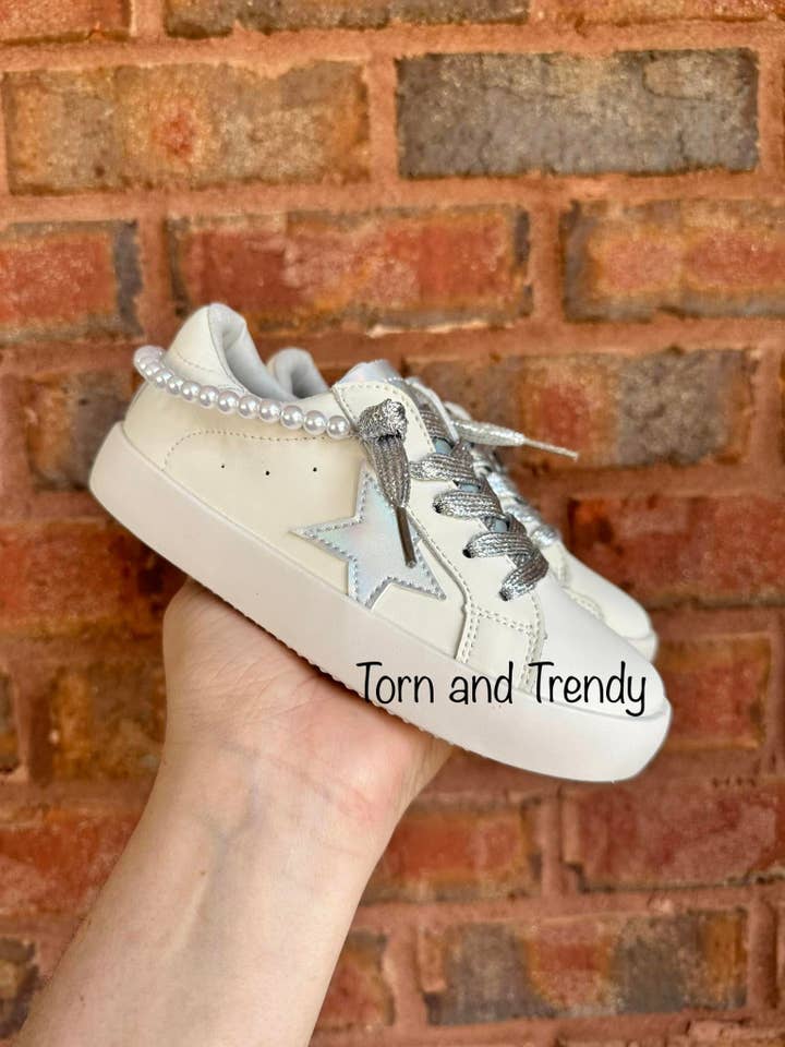 Pearls and Silver Star Sneakers for wholesale by Torn and Trendy