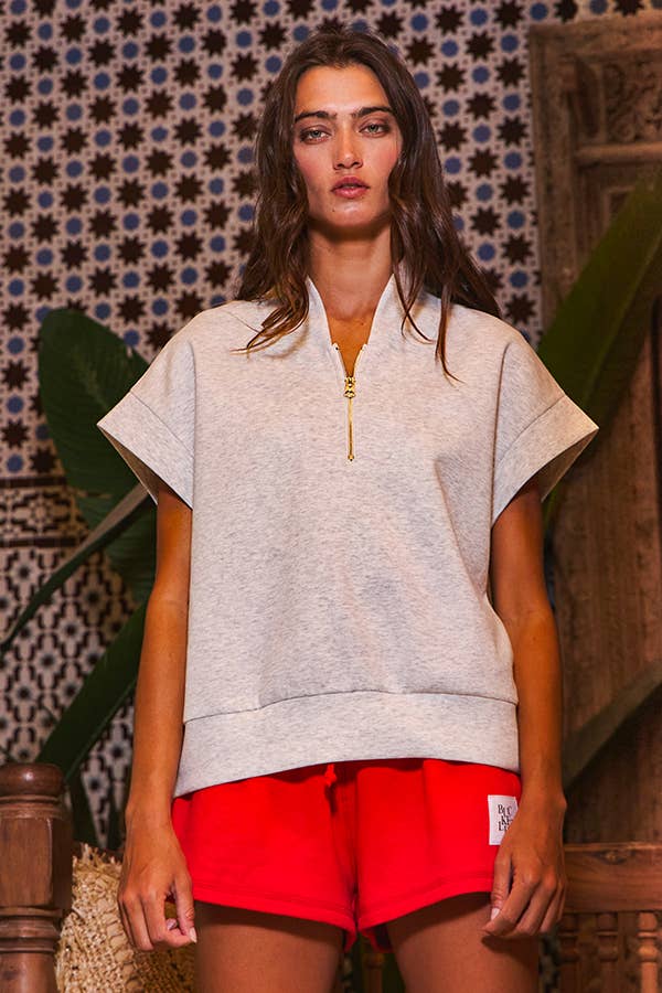 BUCKETLIST INC - Wholesale Sweatshirt - Women's - IT2154-1 Short Sleeve Half Zip-Up Scuba Sweatshirts29