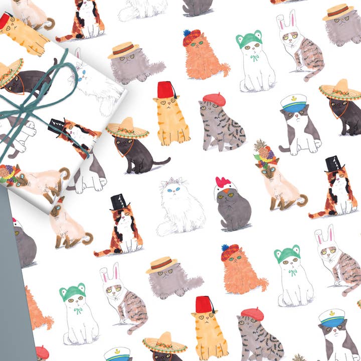 Lenzuolo con gatti con cappelli per la vendita all'ingrosso da parte di Jo Clark Design