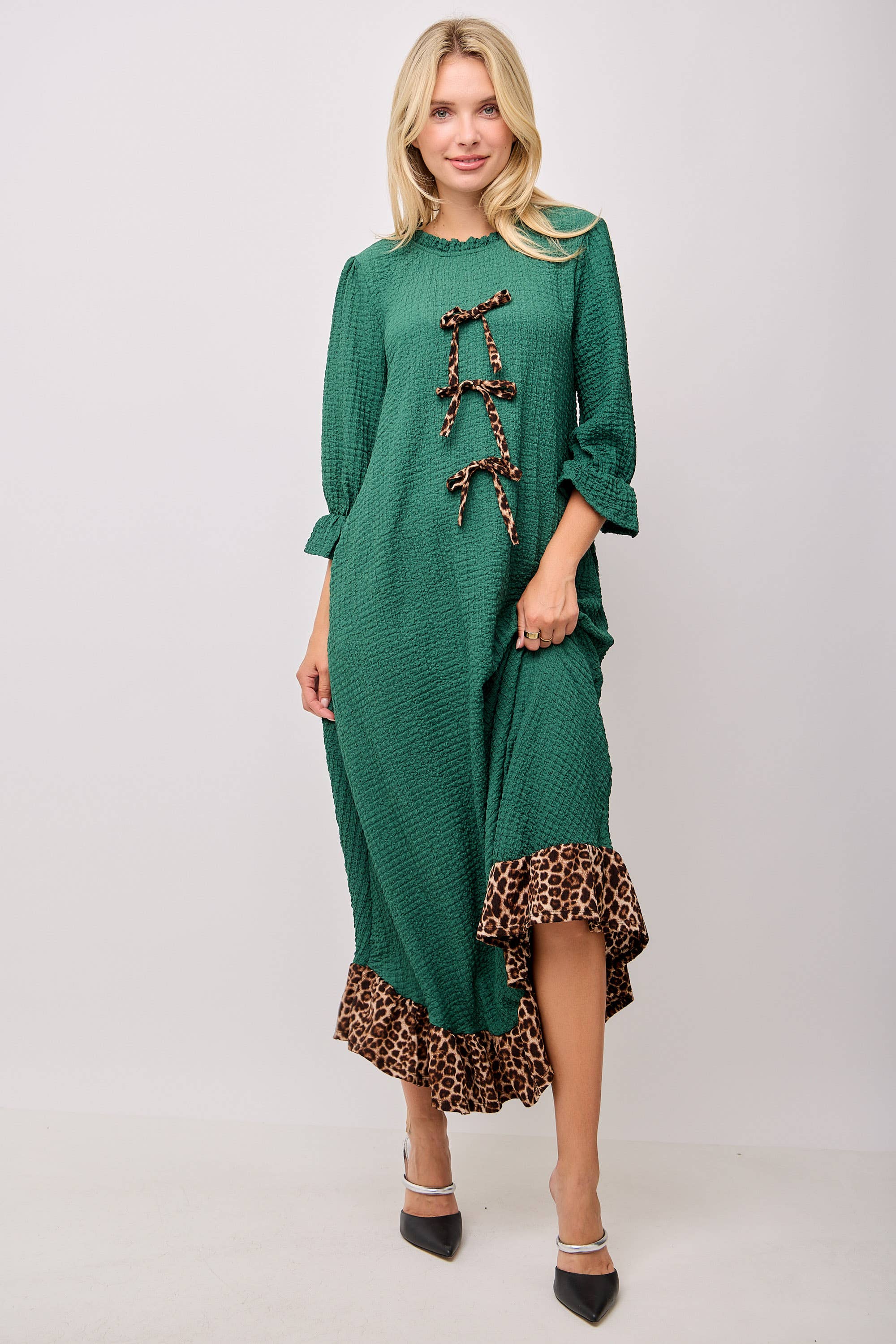 Celeste Clothing - Wholesale Dress - Women's - WOMEN'S PLUS SIZE  MAXI DRESS -LEOPARD CONTRAST AND BOWS 4