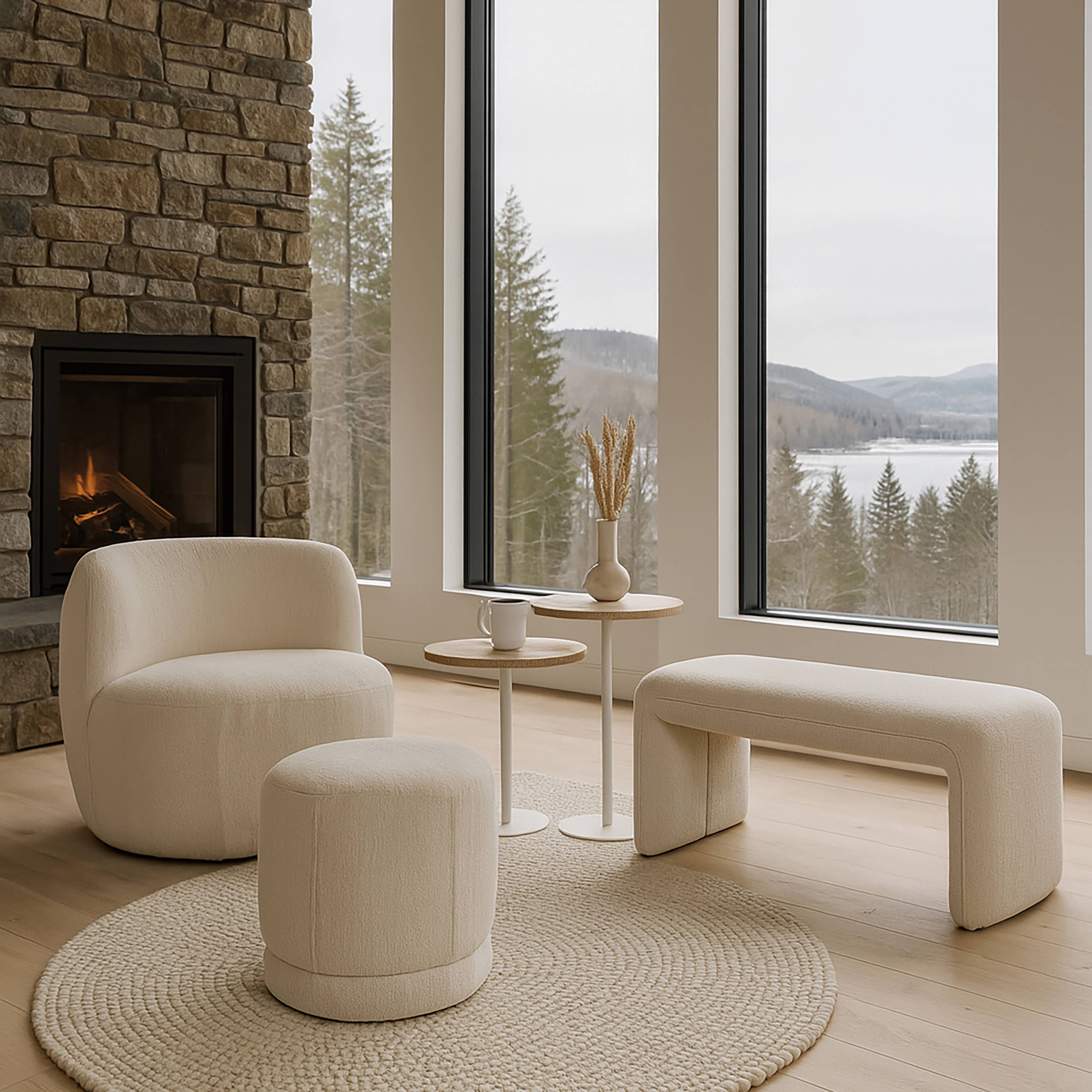 Now's Home - Wholesale Bench - BENCH IN ECRU BOUCLE FABRIC 100X41X44CM MALO3