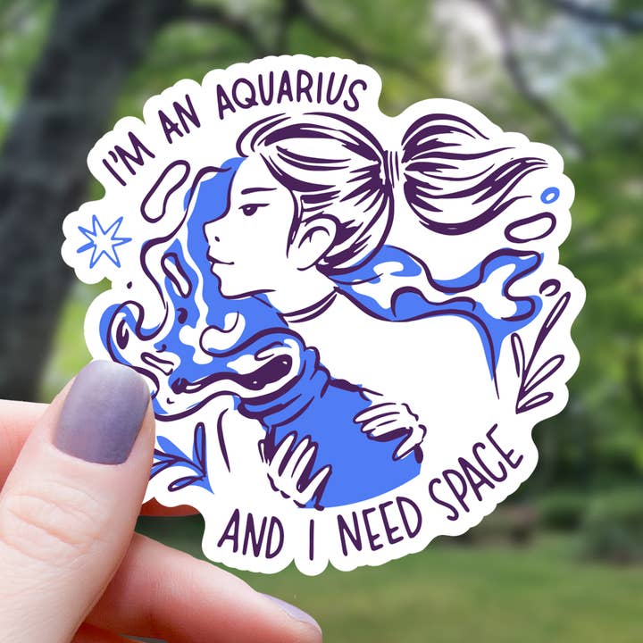 Hand Drawn Aquarius Zodiac Sign Sticker- 3" for wholesale by Mimic Gaming Co