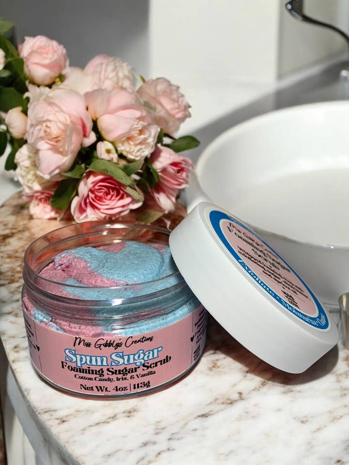 Spun Sugar- 4oz Sugar Scrub for wholesale by Miss Gibbly’s Creations