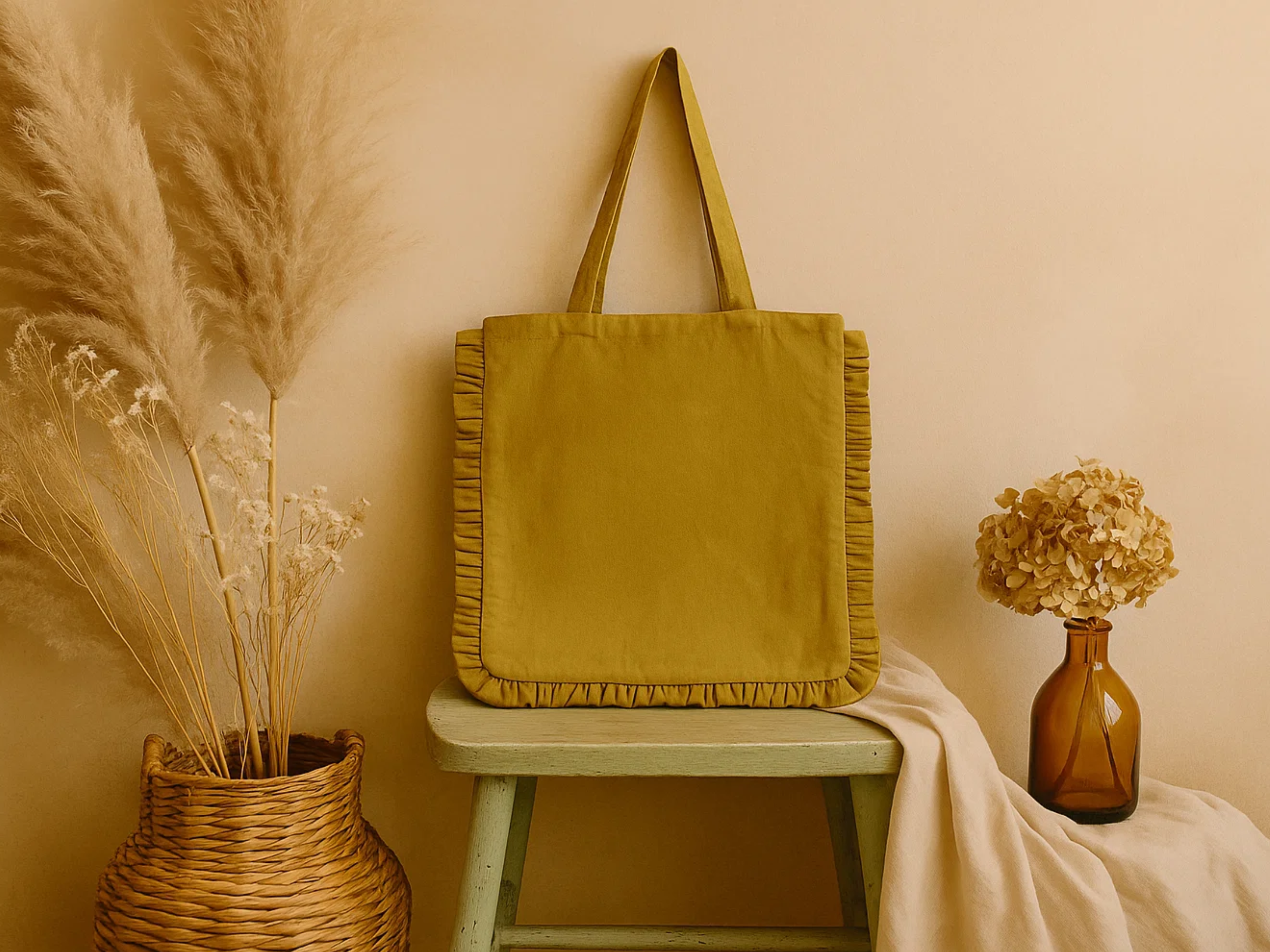 House of Kraft Jewelry & Accessories - Wholesale Tote Bag - Women's - Canvas Ruffle Tote | Canvas Colored Tote Bag | Unbranded 35