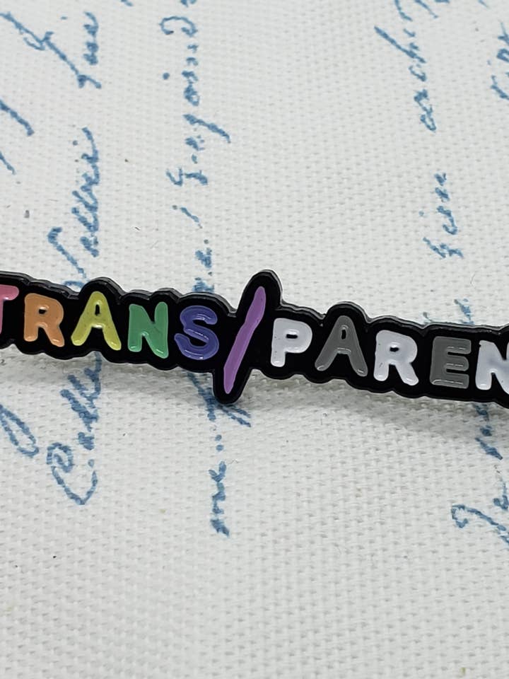 Transparent LGBTQ+ Ally Parent Enamel pin for wholesale by Arledge Comics