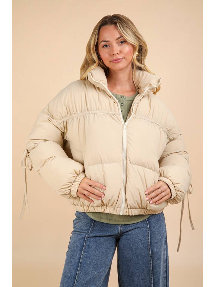 VERY J - Wholesale Puffer Jacket - Women's - NJ90299-Balletcore Mock Neck Puffer Jacket with Pockets