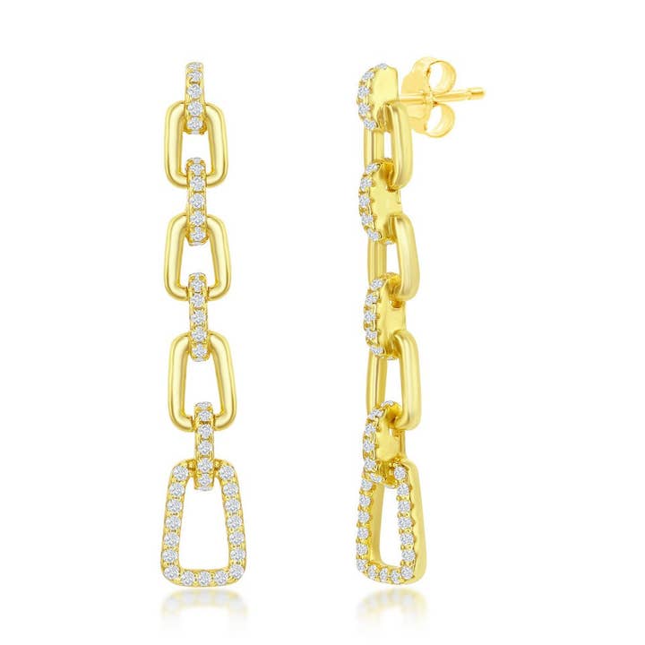 Boucles d'oreilles pendantes Paperclip CZ - Argent sterling pour la vente par International Excellence