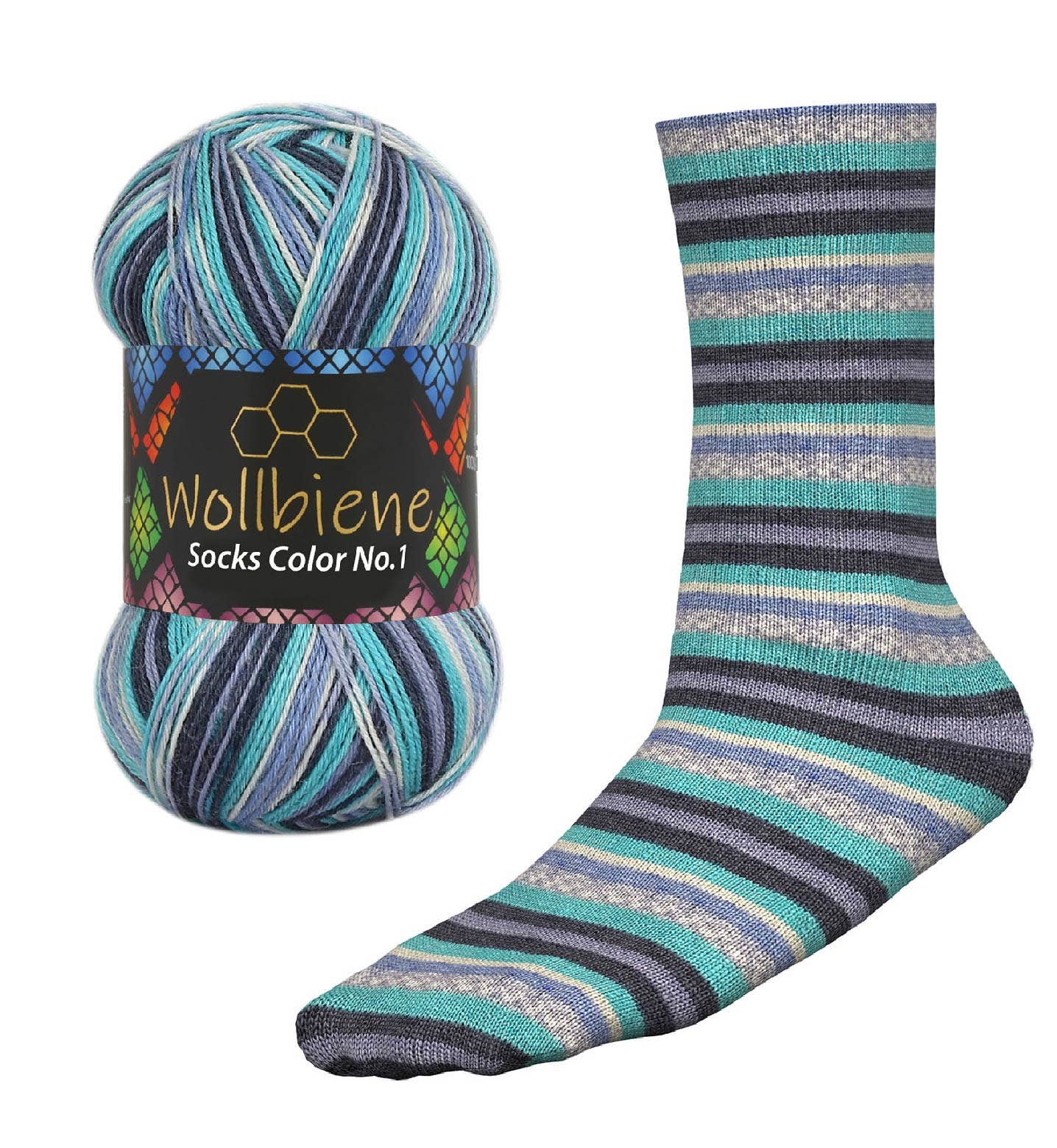 Wollbiene - Venta al por mayor Hilos - Hilo para calcetines Wool Bee Socks Color, 100 g, grosor 4 hebras10