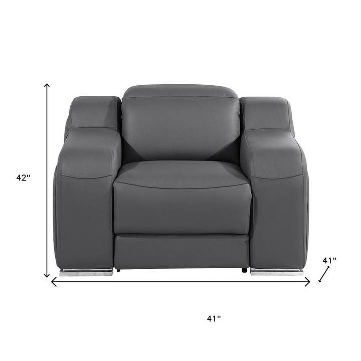 HomeRoots - Wholesale Chair - 41" Dark Gray Italian Leather Wall Hugger Recliner With USB2