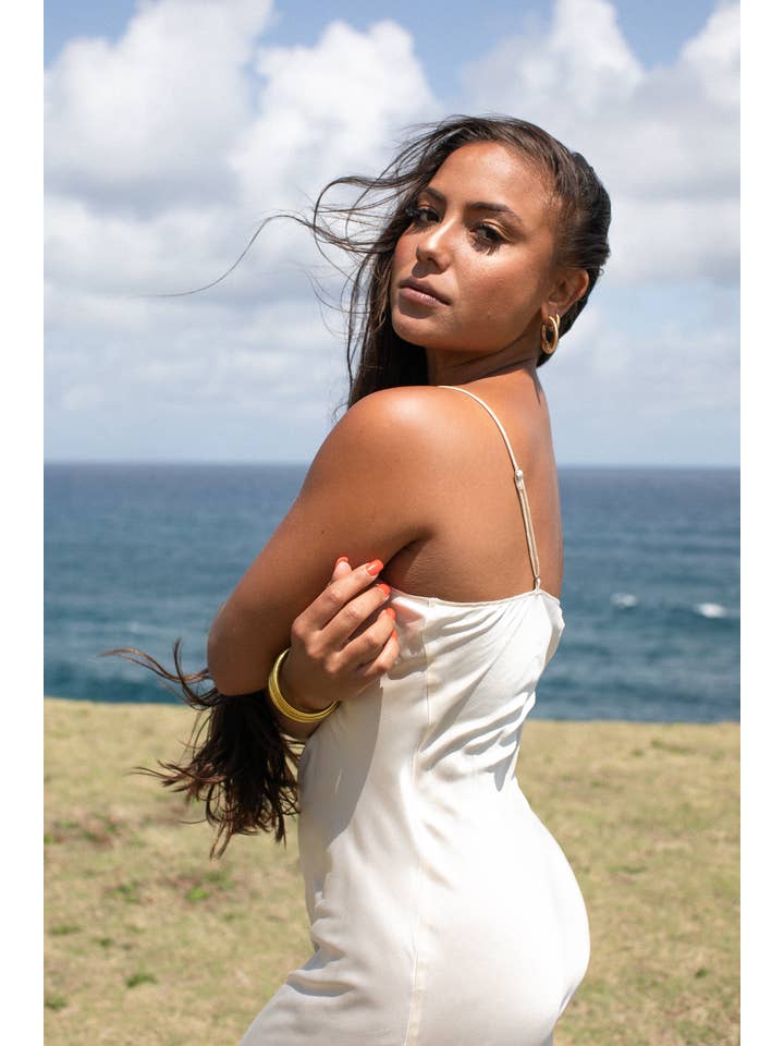 Ocean Prairie - Wholesale Dress - Women's - Floor Length Mulberry Silk Slip in Baby's-Breath