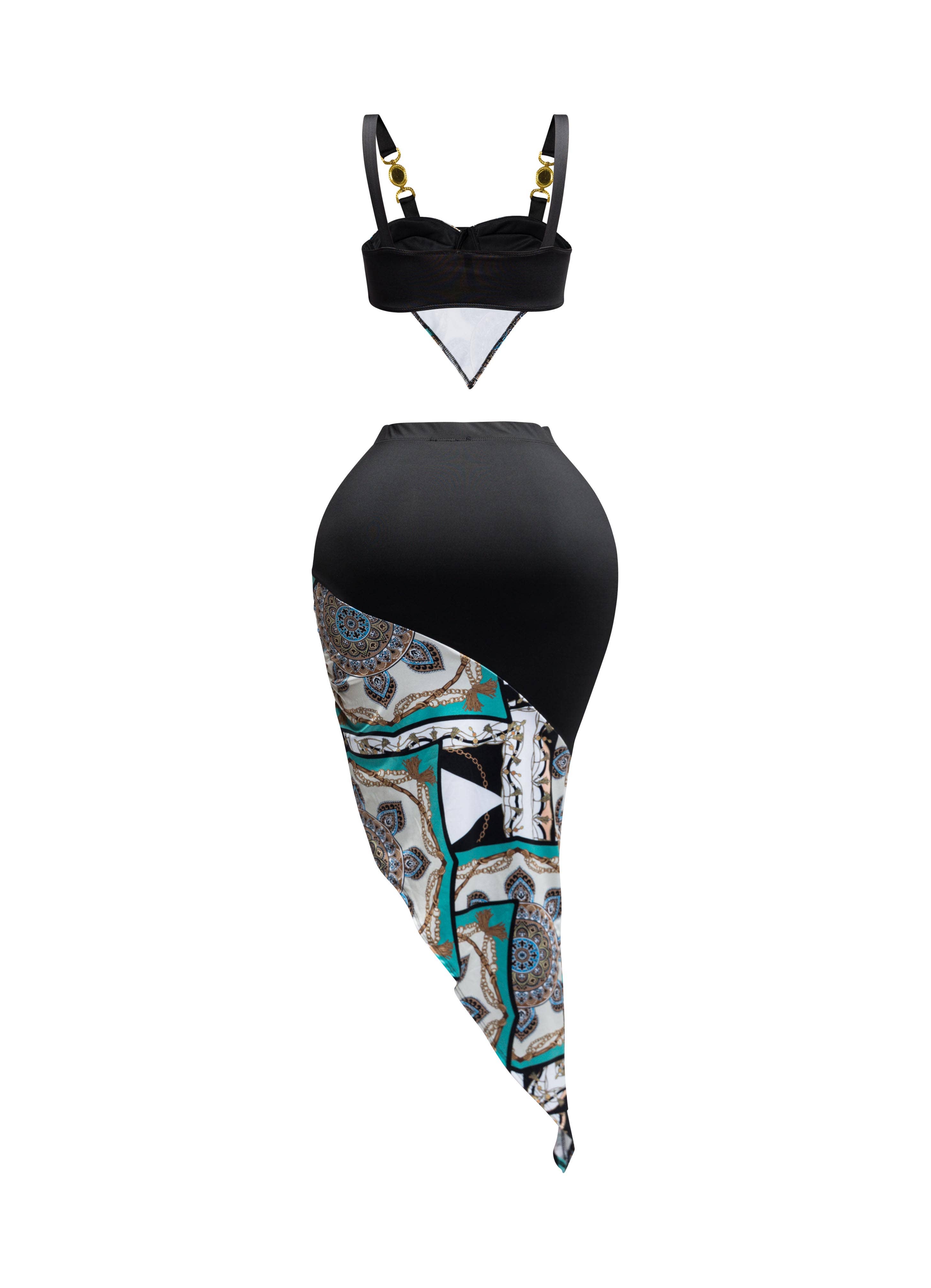 BLACK COMBO Contrast fabric top and asymmetrical skirt for wholesale on Faire1