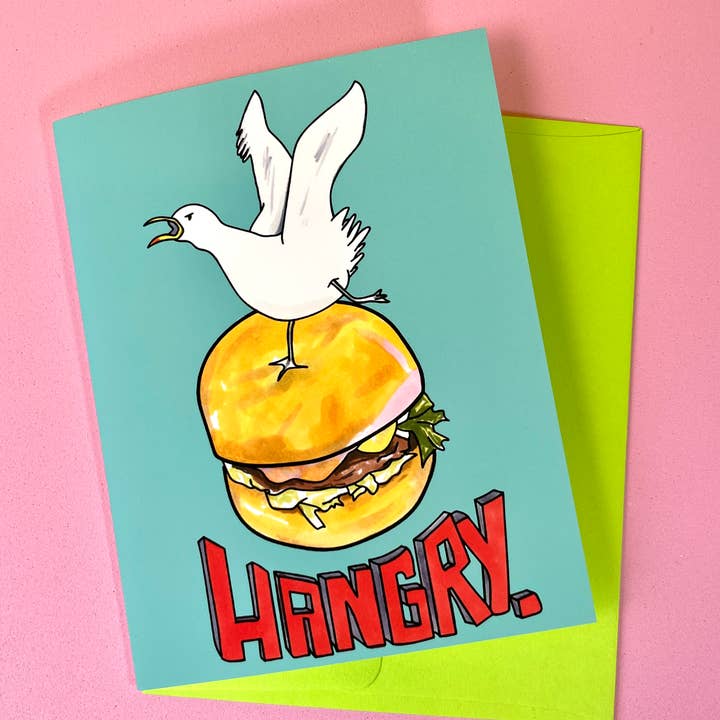 quirky burp illustrations - Wholesale Everyday Greeting Card - Hangry Seagull Greeting Card