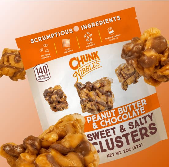 Chunk Nibbles - Wholesale Pretzels - Peanut Butter Chocolate Chunk Nibbles 2oz Snack Pack1