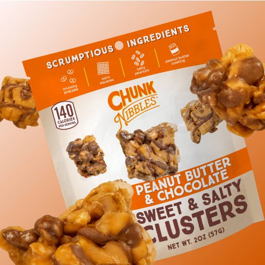 Chunk Nibbles - Wholesale Pretzels - Peanut Butter Chocolate Chunk Nibbles 2oz Snack Pack1