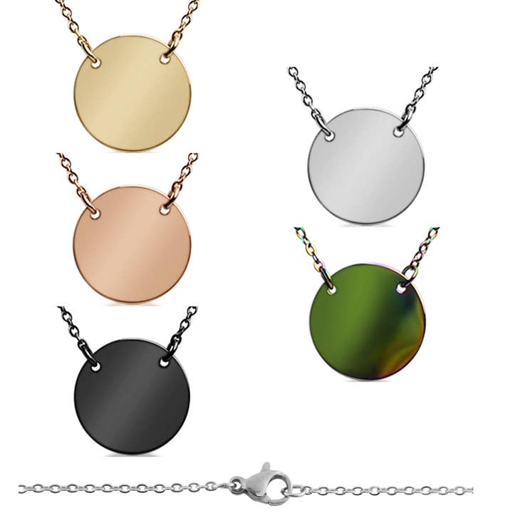 WJW - Wholesale Pendant/Charm Necklace - Stainless Steel Gold Blank Circle Necklace for Engraving