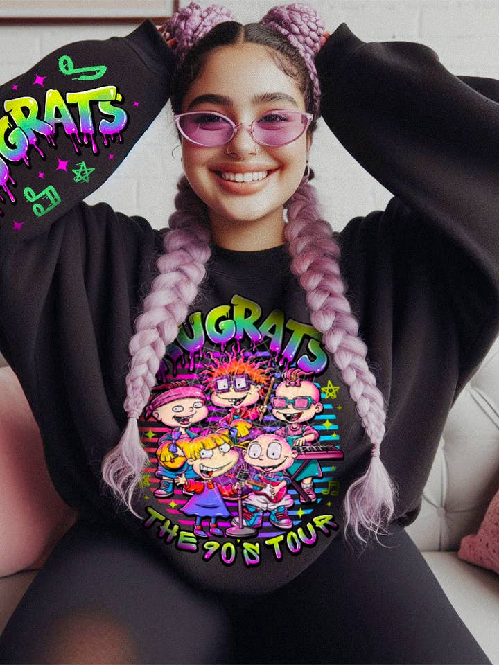 STRONG N FREE CDN - Wholesale Graphic Sweatshirt - Women's - 90s Rugrats Tour T-Shirt or Sweatshirt - Nostalgic 90s Appar