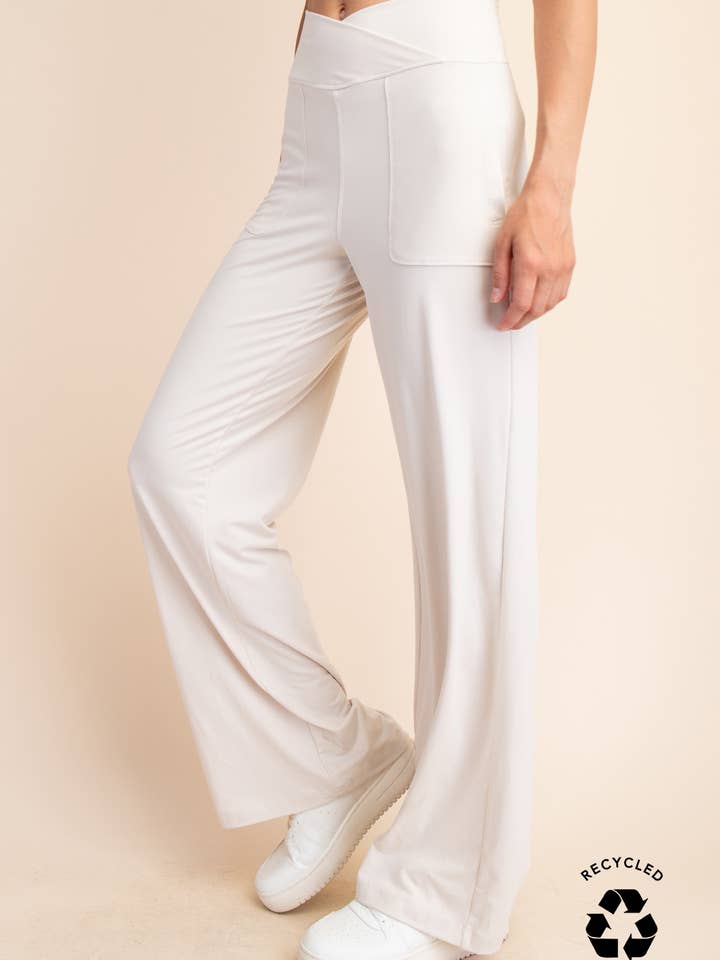 RECYCLED BUTTER V WAIST WIDE PANT for wholesale by Rae Mode