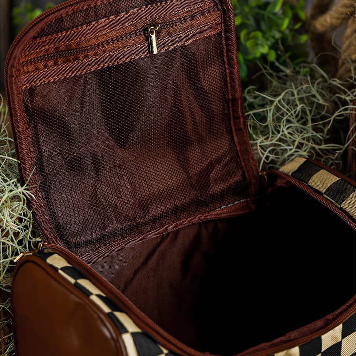 Black Checkered PU Leather Zipper Makeup Bag for wholesale on Faire2