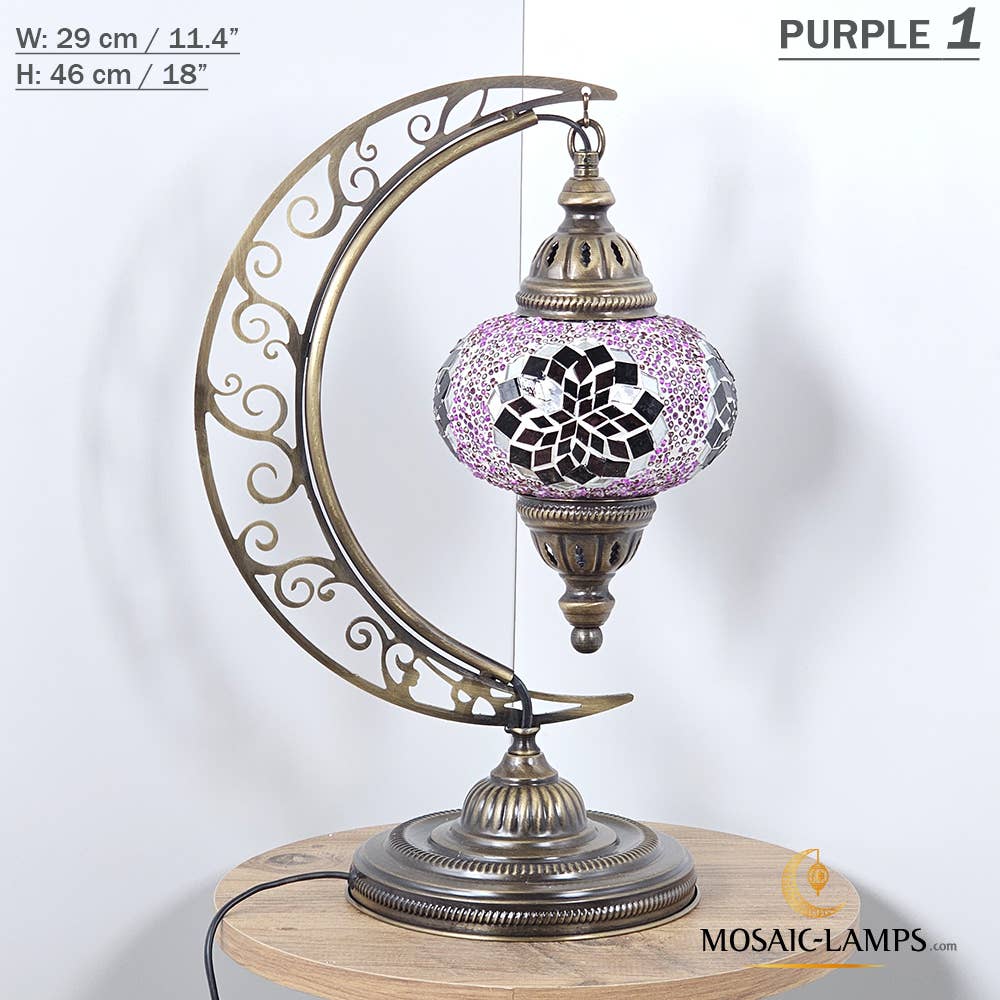 Mosaic Lamps - Wholesale Accent/Desk Lamp - 10+ Colors - Moroccan Moon Table Lamp, Arc, Murano Crescent58