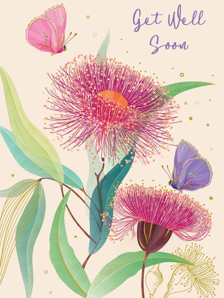 GET WELL GREETING CARD PINK FLOWERS PAPER RO for wholesale by Notes & Queries, Inc.