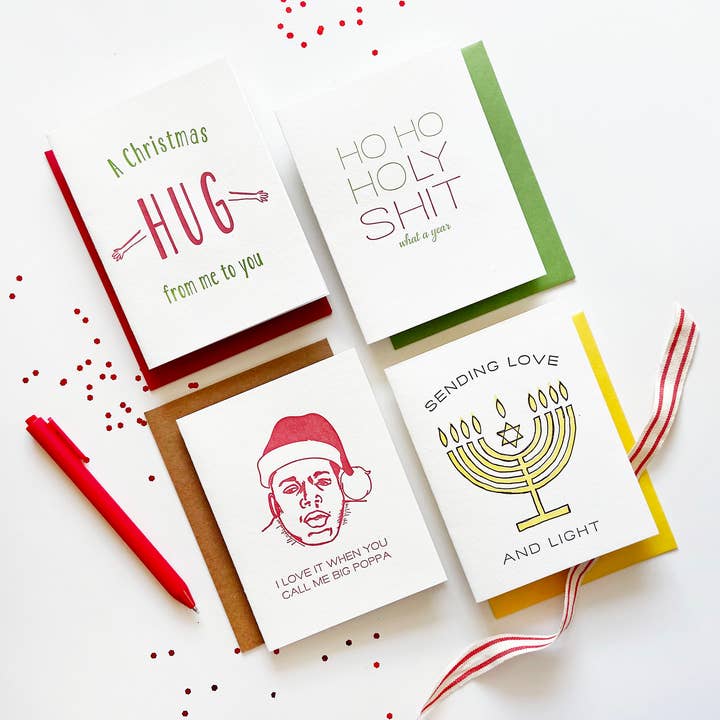 Steel Petal Press - Venta al por mayor Tarjetas de Navidad - HOHOHostia Santa - Tarjeta de Navidad Letterpress Sarcástica3