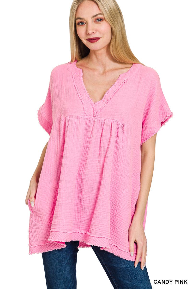 42POPS – wholesale Tunika - Dam – "Rå kant kortärmad V-ringad tröja28