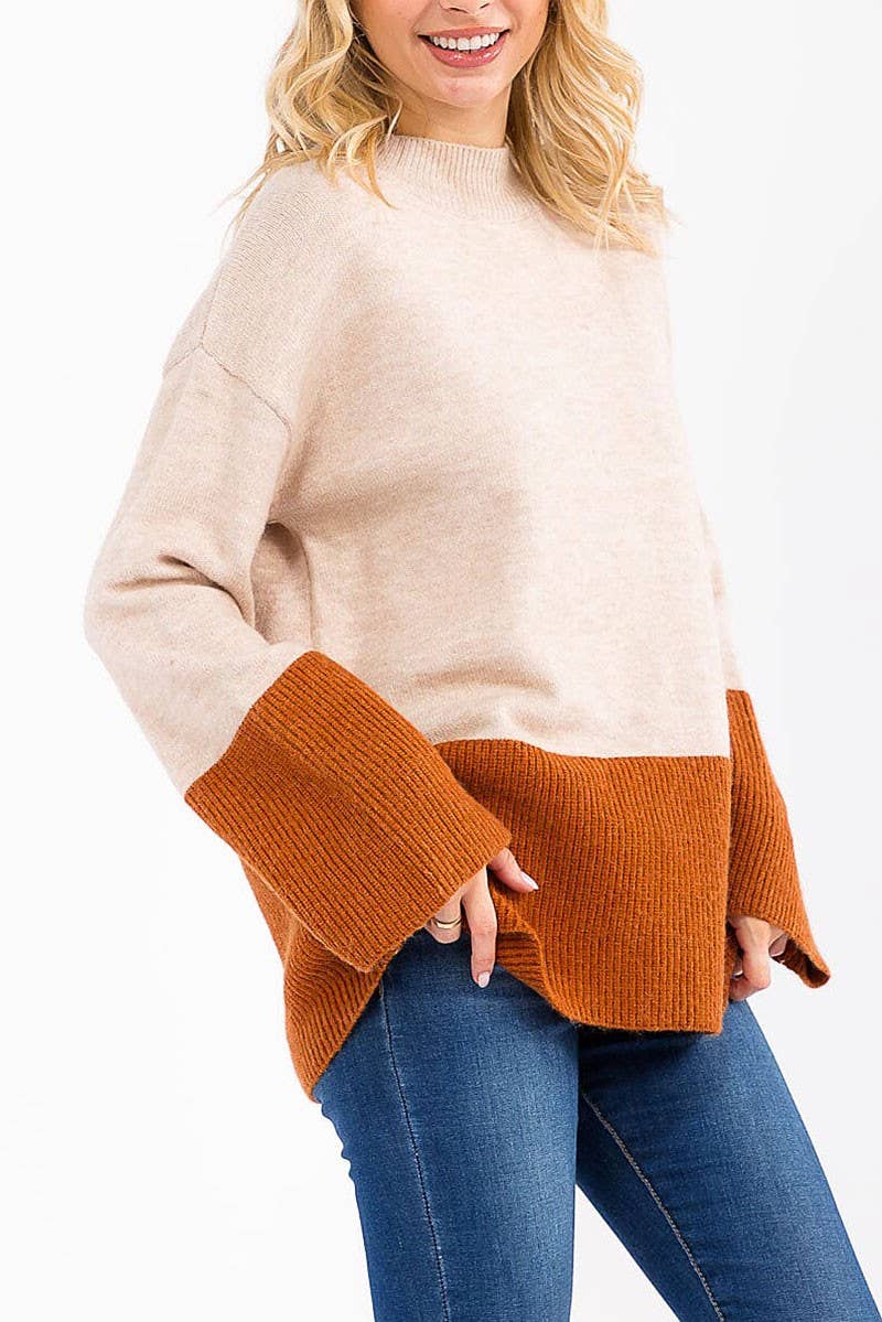 ROUSSEAU - Wholesale Knit Sweater - Women's - LONG SLEEVE COLORBLOCK PULLOVER SWEATER0