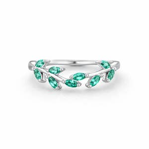 Bague de mariage émeraude marquise en argent sterling 925 pour la vente par GEMPARA