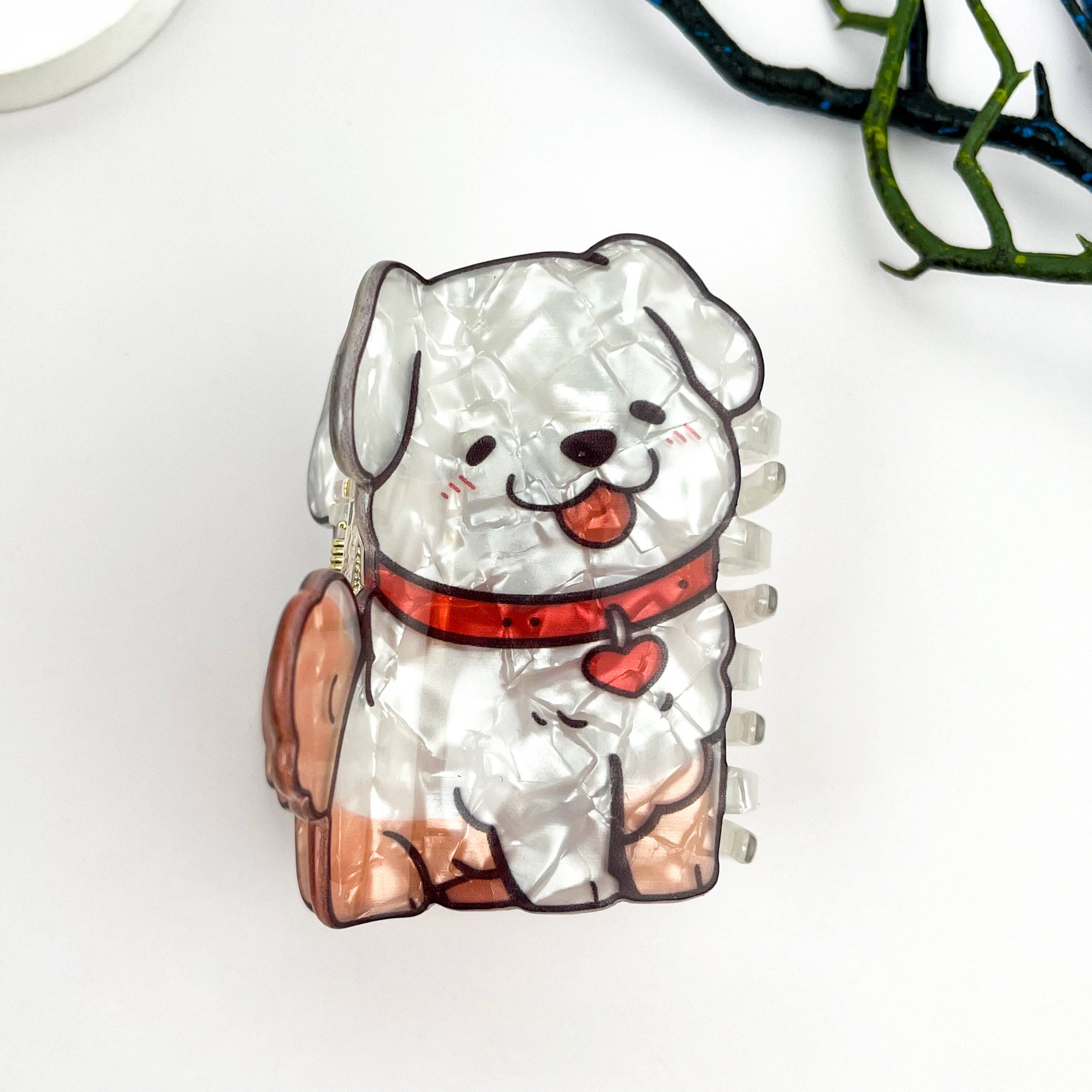 mildstyles – wholesale Hårklämma - Dam – Smile Dog Print Akryl Hårkloklämma0