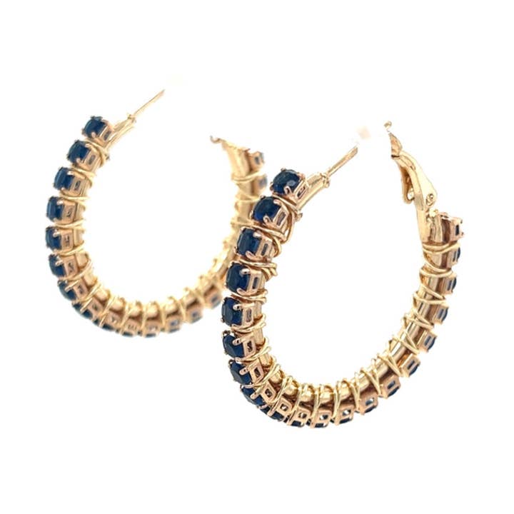 Blue Rhinestone Gold Hoop Earrings Small for wholesale by Maeven In Me